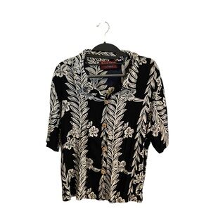 Vintage Sunset Rose Black White Tropical Hawaiian wood Button Up vacation Shirt